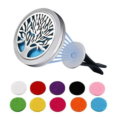 Imagen de Vicloon Ambientador Difusor, Combinacion Magnetica para Coche Aromatherapy Difusor de Aceite Esencial Locket Acero Inoxidable con Vent Clip 10 Almohadillas Fieltro Lavables