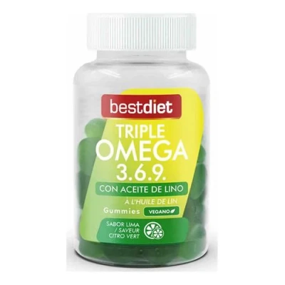 Imagen de BestDiet Gummies Triple Omega 3, 6 y 9 Complemento alimenticio Vegano formato caramelos de goma con Pectina Aceite Lino beneficioso para el Sistema Nervioso Pack 3 botes 132gr