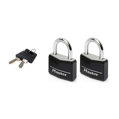 Imagen de Master Lock 9140EURTBLK Lote de 2 Candados con Llave cuerpo aluminio macizo revestido, Negro, 4 x 5.9 1.3 cm