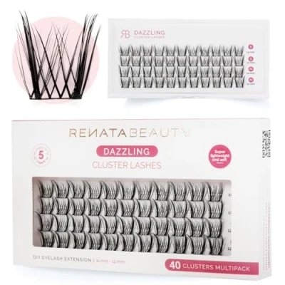 Imagen de Renata Beauty Pestañas Cluster Dazzling Multipack 40 piezas, 11mm y 12mm, Rizo C, Glamour de Alto Impacto, Reutilizables, Fácil Aplicación, Perfectas para Looks Maquillaje Ojos Dramáticos