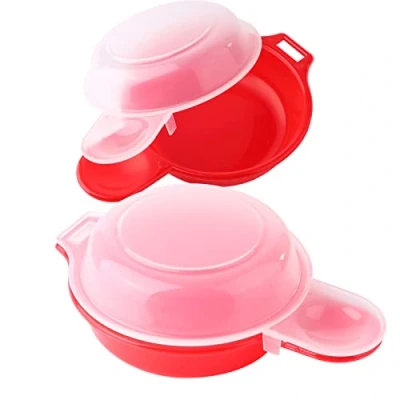 Imagen de 2 juegos de olla para huevos microondas, herramienta cocina rápida hacer tortillas Hamburgo en 1 minuto (rojo y transparente)