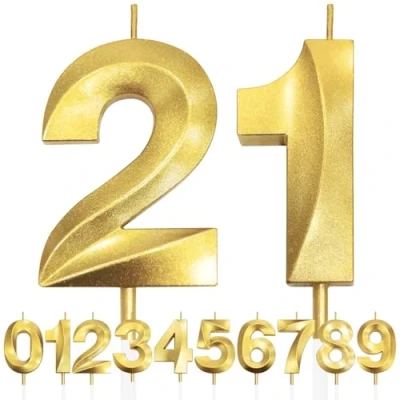 Imagen de 21st Vela de Cumpleaños con Purpurina Dorada y Diseño 3D Número 21 Velas Números, Decoración Tarta, Tarta para Fiesta Cumpleaños, Aniversario Boda,