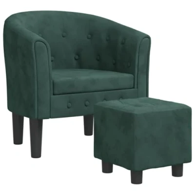 Imagen de vidaXL Sillón con Taburete Terciopelo Verde Oscuro