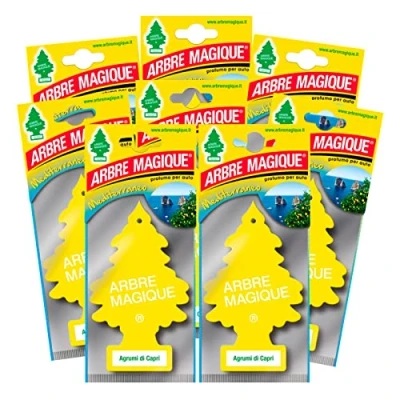 Imagen de Arbre Magique Mono Ambientador para coche, aroma a cítricos de Capri, fragancia cítrica y fresca, duración hasta 7 semanas, fabricado en Italia, paquete 8 unidades