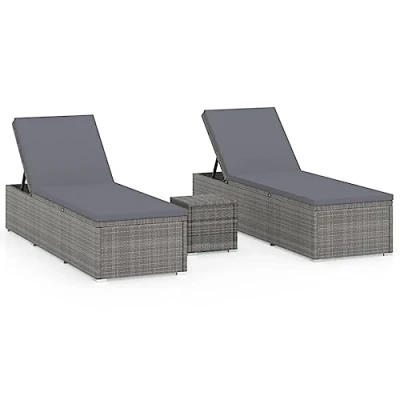 Imagen de vidaXL Tumbonas de Jardín y Mesita 3 Piezas Hamacas Chaise Lounge Sillón Reclinable Cama Salón Mesa Té Muebles Exterior Ratán Sintético Gris