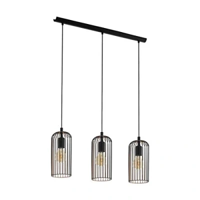 Imagen de Eglo Roccamena lámpara colgante vintage de 3 focos, retro metal en negro y cobre, casquillo: E27