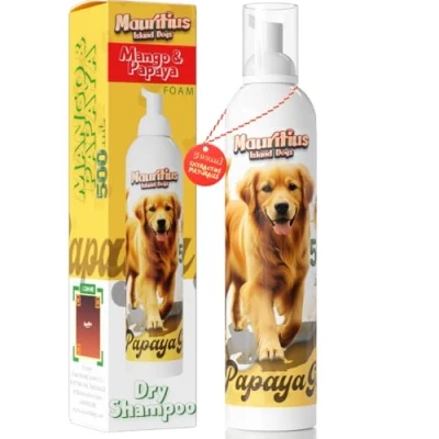 Imagen de Champú en Seco 500ML para Perros y Gatos Espuma Mango Papaya Lavado Sin Enjuague Secado Rápido Extractos Naturales Avena Manzanilla Pepino Árbol del Té Caléndula Hipoalergénico Piel Sensible
