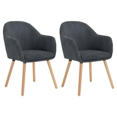Imagen de WOLTU Sillas Comedor Estilo Vintage Juego de 2, Silla Cocina, Nordica con Respaldo y Reposabrazos, Tela Pana, Estructura Madera, para Tocador, Escritorio, Gris Oscuro, EZS26dgr 2