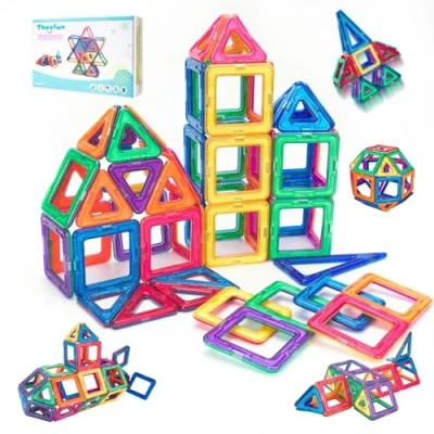 Imagen de Theefun Bloques de Construcción Magnéticos, 60 Piezas Construcciones Magneticas Niños 3 4 5 6 7 8 Años Creatividad y Educación Juguetes Regalos Cumpleaños