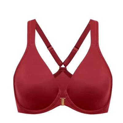 Imagen de DELIMIRA Sujetador Escote Tallas Grandes Cierre Delantero con Aros sin Relleno para Mujer Juerga roja 105E