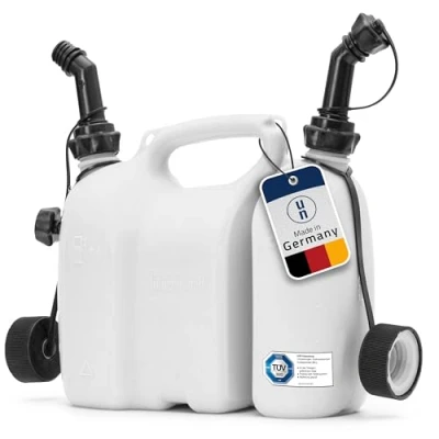 Imagen de hünersdorff bidón doble/bidón combinado para combustible y aceite con 2 tubos de salida, 3 + 1,5 litros, homologación ONU, Made in Germany