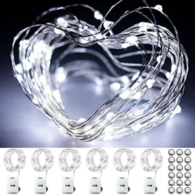 Imagen de OEMG 6 x Guirnaldas de Luces con Pilas [con Destello Modos],30Leds 3 Metros Alambre Cobre, 18 en Total, Cadena Pilas,Mini Hadas a Pila, Guirnalda Led[Blanco