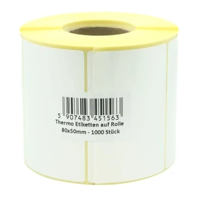 Imagen de MDlabels MD Labels etiquetas térmicas blancas en rollo de 80 x 50 mm, 1000 unidades adhesivo permanente, para código barras, adhesivas escribir