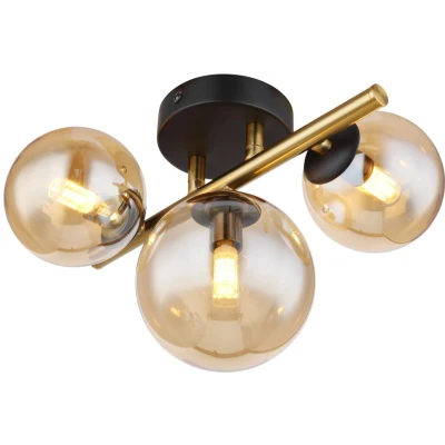 Imagen de Globo Riha Plafón LED, ámbar, longitud 28,5 cm, 3 luces, cristal