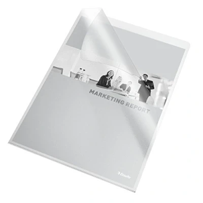 Imagen de Esselte 46024 Caja de 100 Dosieres Uñero Esselte, con Apertura Superior y Lateral, Fabricado PVC, Transparente, Liso, Tamaño Folio, 140 Micras