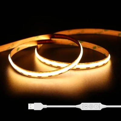 Imagen de Gingsow Tiras LED COB USB 5V Blanco cálido 2700K 3M,320LED/M regulables CRI80+ Retroiluminación de TV,Cinta flexible debajo la luz del piso para iluminación hogar DIY