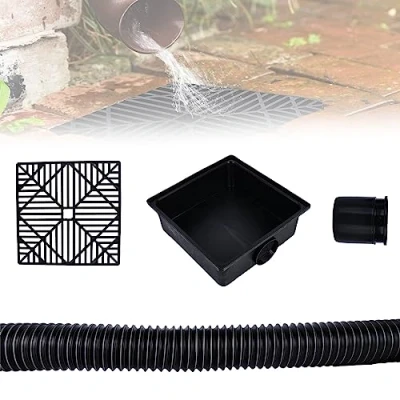 Imagen de Tapa de tubería lluvia: colector agua lluvia con colador plástico para bajantes, desagüe tubo ampliable, suelo, canalones, bajantes (negro)