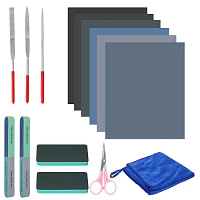 Imagen de BELLE VOUS Set Herramientas para Lijar Resina (15 Piezas) Kit Pulido con Limas, Lijas, Paño y Tijeras Hacer Joyas Juego Pulir Manualidades, Decorar, Bisutería