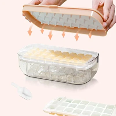 Imagen de Cubiteras Para Hielo con Tapa, Cubitera Silicona de Grado Alimenticio, Liberación Todos Los Cubitos en un Segundo, Bandeja Reutilizable 48 Ice Cube Tray (Rosa Hielera)