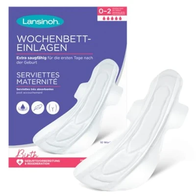 Imagen de Lansinoh Plantillas para cuna 10 unidades extra absorbentes y transpirables un flujo de semana fuerte los primeros días después del nacimiento