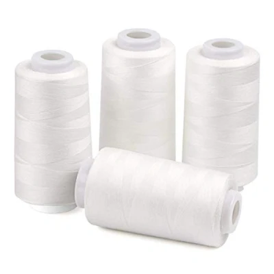 Imagen de ilauke 4 bobinas de hilo Serger 3000 yardas, coser poliéster blanco, cono Overlock