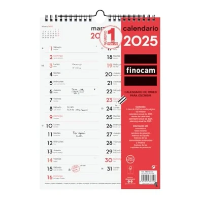 Imagen de Finocam Calendario Neutro de Pared para Escribir Dos Columnas 2025 Mes Vista Enero Diciembre (12 meses) Español