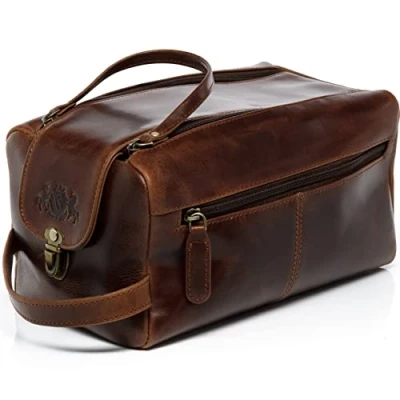 Imagen de SID &amp; VAIN Neceser Hombre Grande XL Cuero I Neceseres de Viaje Bolsa Aseo Bristol marrón Hecho a Mano