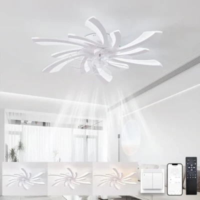 Imagen de KeLuKes Ventilador Techo con Luz y Mando a Distancia Design 78cm Lampara Led Silencioso Dc Temporizador de 6 Velocidades Regulable Reversible para Dormitorio Cocina,Blanco