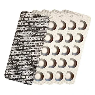 Imagen de harren24 Pastillas de prueba para fotómetros DPD 1 Cloro, DPD3, DPD4 Oxígeno Activo, Alcalinidad M, CYA, Rojo Fenol Valor en pH Comprobador agua piscina 50/100/250/500x (Alkalinity M / 50x)