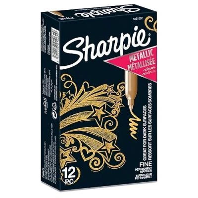 Imagen de Sharpie rotuladores metálicos permanentes punta fina tinta dorada caja de 12 marcadores