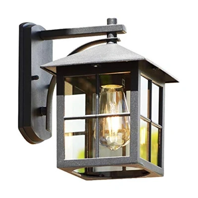 Imagen de Lámpara de pared para exteriores (metal y cristal, 1 bombilla E27, 60 W), color negro myGarden Aplique exterior, casquillo 42 W, aluminio, negro, diseñado jardines patios (B)
