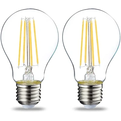 Imagen de Amazon Basics Bombilla LED E27 Edison, de 7 W (equivalente a 60 W), filamento transparente, no regulable, paquete 2, CRI80