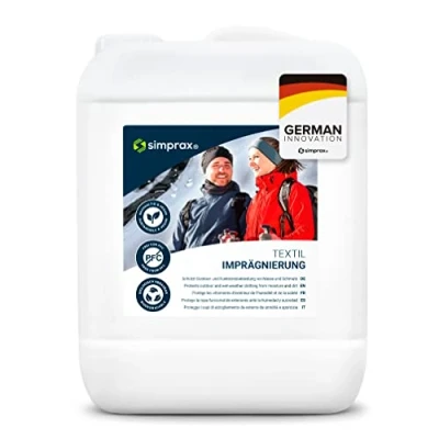 Imagen de simprax® Spray Impermeabilizante para Ropa y Tejidos ecológico con aclarado técnica/de Exterior como Gore Tex &amp; Sympatex Lavado en Lavadora o a Mano 5L
