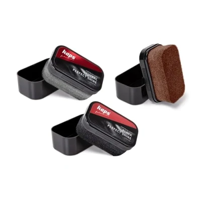 Imagen de Kaps Perfect Shine Kit de Esponjas para Abrillantar en Negro, Marrón y Color Neutro Zapatos Piel, Botas, Bolsos Más; Pulidor Calzado Universal Artículos Piel