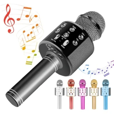 Imagen de micrófono Bluetooth inalámbrico con altavoz, batería de 2600 mAh, karaoke portátil, efectos sonido ajustables (negro)