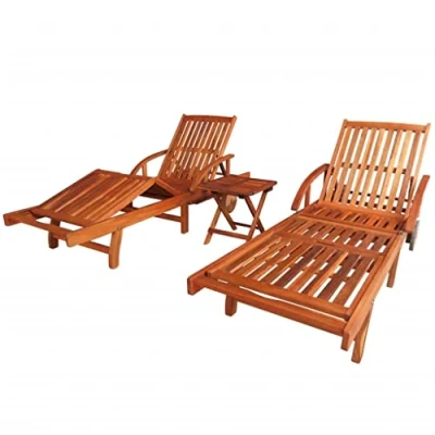 Imagen de vidaXL Set de Tumbona y Mesa Pack 3 Unidades Madera Maciza Acacia Color Marrón