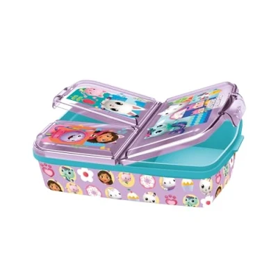 Imagen de p:os 36543 Fiambrera Gabbys Dollhouse para niños con 3 Compartimentos, de plástico Cierres Clip, guardería, Colegio y Tiempo Libre