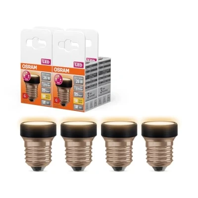 Imagen de OSRAM LED STAR FLAT con 3,5W (como 26W), 270lm/2700K, blanco cálido 827, esmerilado, plástico en negro, rosca E27, regulable 3 vías mediante interruptor de pared, 35 mm DM, paquete 4
