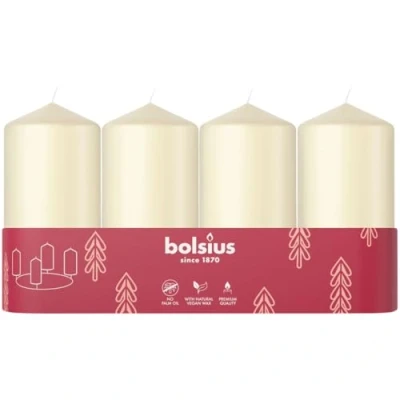 Imagen de Bolsius Juego de 4 Velas pilar lisas Color marfil 100 x 48 mm decorativas Larga duración Sin perfume Con cera vegetal natural aceite palma