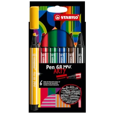 Imagen de STABILO Rotulador Premium punta biselada (1 + 5 mm) Pen 68 MAX ARTY Estuche de 6 Colores Surtidos