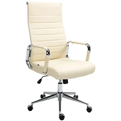 Imagen de CLP Silla Ejecutiva Kolumbus En Cuero Original, Polipiel &amp; Base De Metal I Escritorio con Ruedas Altura Regulable, Color:Crema