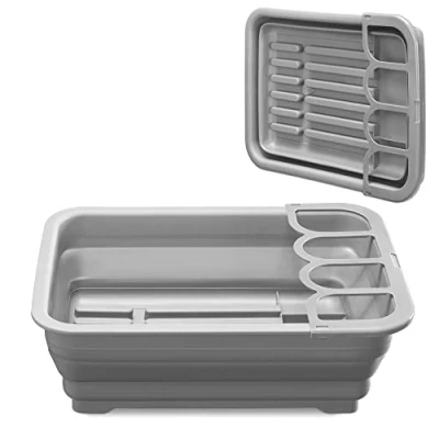 Imagen de Navaris escurridor de platos plegable Escurreplatos cocina para secar vajilla loza cubiertos vasos ollas Cesto portátil viajes