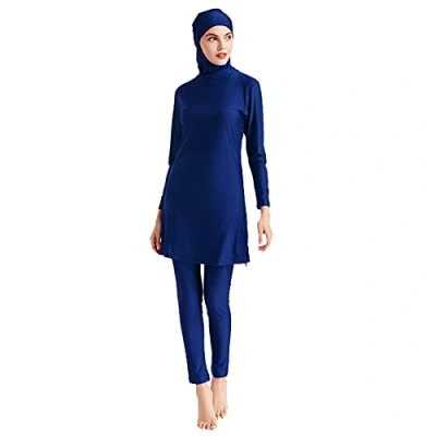 Imagen de keephen Traje de baño musulmán Modesto Conjunto 3 Piezas islámico Oriente Medio para Mujer Ropa Playa Burkini árabe Cubierta Completa