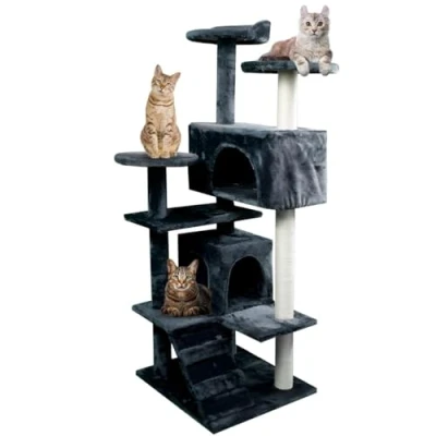 Imagen de Mobiclinic, Rascador árbol para Gato, Modelo Tico, Grande, Escalar, 5 Alturas, Soporta hasta 10 kg, con Plataformas y refugios, Juguete Desestresante, Cuerda de sisal, Gris