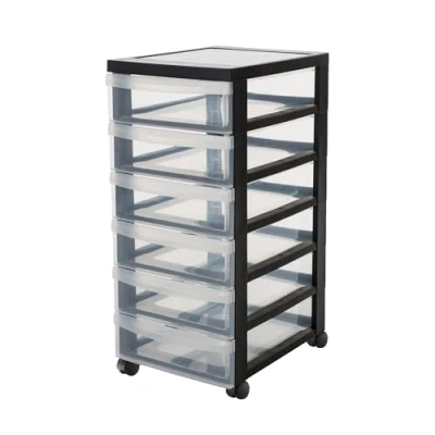 Imagen de Iris Ohyama Unidad de almacenamiento plástico con ruedas y 6 cajones superficiales, Negro, asas fácil extracción, multiusos, A4, A5, para oficina, hogar, escuela, Torre, Organizador, DC 360