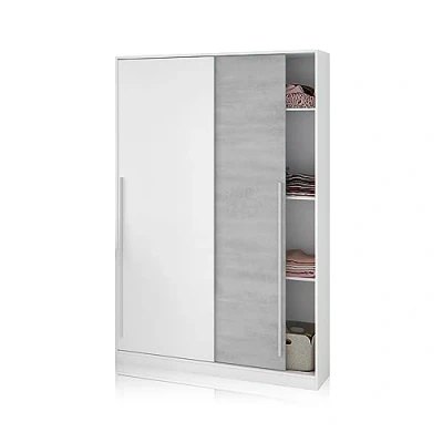 Imagen de Armario de 2 Puertas Correderas, Barra Colgar y Estantes, para Dormitorio, Modelo Top 120, Acabado en Blanco Artik Cemento, Medidas: 120 cm (Largo) x 200 (Alto) 50 (Fondo)