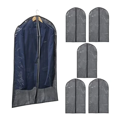 Imagen de Relaxdays Saco Portatrajes en Set de 6, con Cremallera, 100 x 60 cm, Tela no Tejida, Funda Protectora Ropa, Gris/Transparente