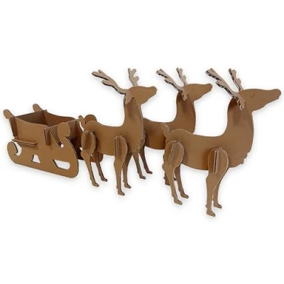 Imagen de DECORACIÓN de CARTÓN Renos y Trineo Cartón Navidad. Elegantes Bonito Papa Noel. Navideños Decorativos. Adornos Decoración Navidad Hogar. Montables FSC.