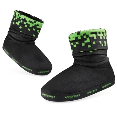 Imagen de Minecraft Zapatillas de Estar por Casa Pantuflas Niño Talla 28 39 Antideslizantes Regalos para Niños Navidad (Negro/Verde, 34/35 EU)