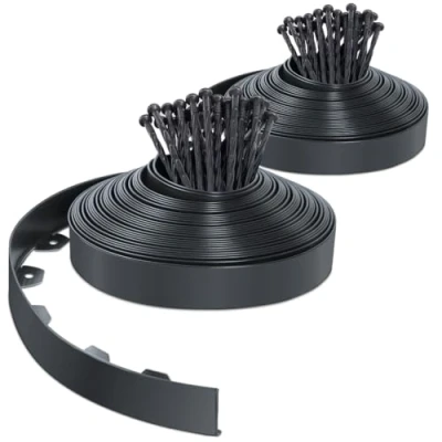 Imagen de VOUNOT Borde Jardín Césped Flexible de PVC, Delimitadores Bordes para Jardín, Bordura Exterior Tierra Cenefa Parterres con 80 Clavijas, Longitud 40m Altura 5cm, Antracita